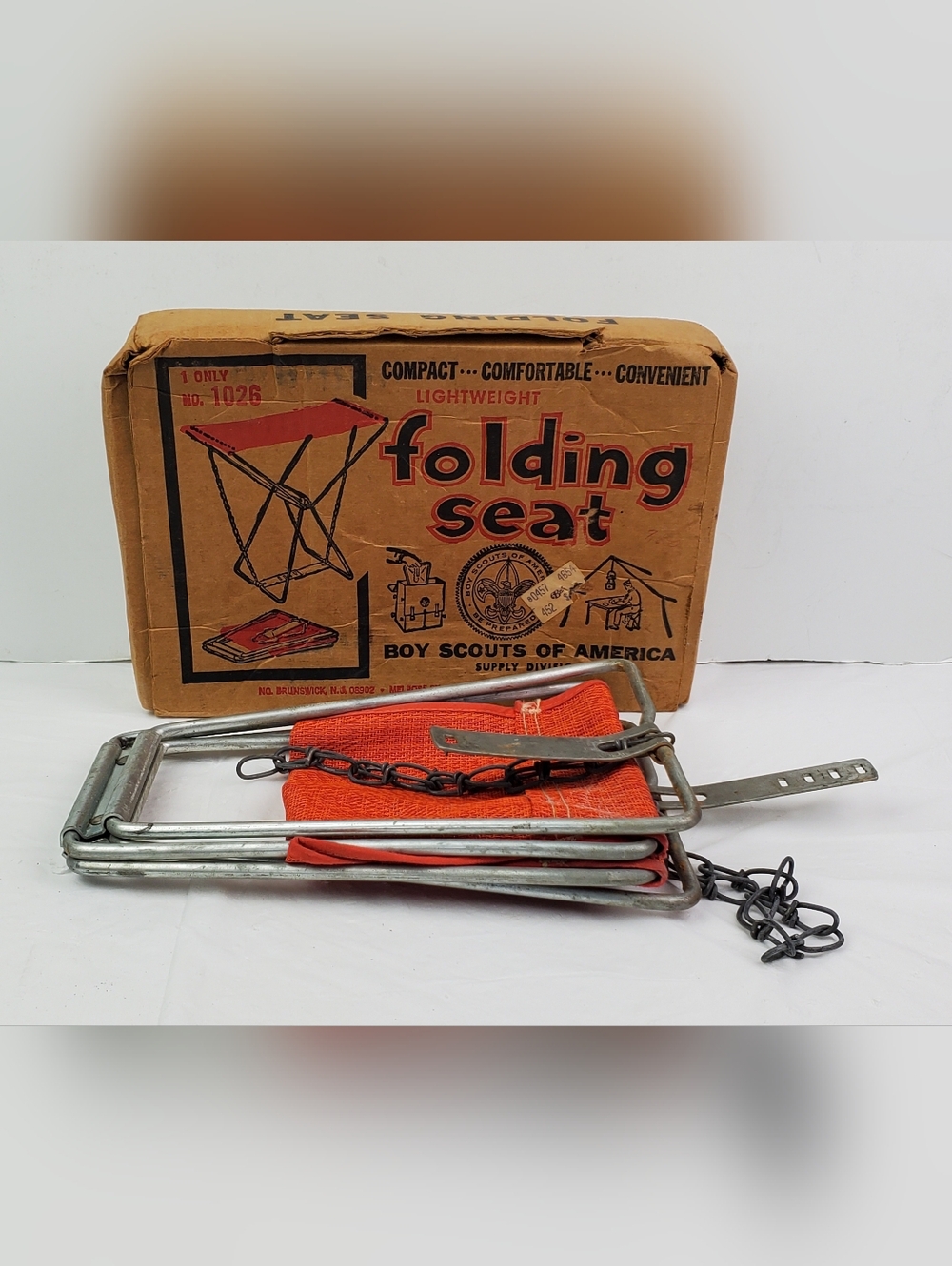 Boy Scouts of America BSA VTG Portable Metal Frame Folding Camping Stool Seat